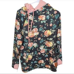 Floral Hoodie w/pockets. Ampersand Avenue W’s Med. reversible fabric